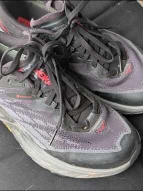 Hoka One One Black and Purple Gore‑Tex Trail Shoes